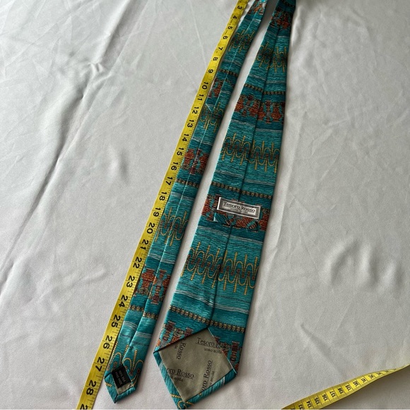 Tesoro Rosso Hand-Made 100% Silk Tie Blue Yellow Pedestals Jewelry String Print - Picture 8 of 8